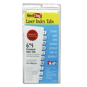 Redi-Tag B39000 0.44 in. Wide 1/12-Cut Laser Printable Index Tabs - White (675/Pack)