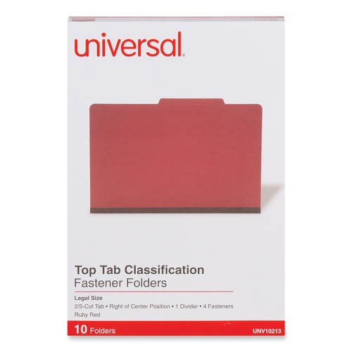 File Folders | Universal UNV10213 Bright Colored Pressboard Classification Folders - Legal, Ruby Red (10/Box) image number 0