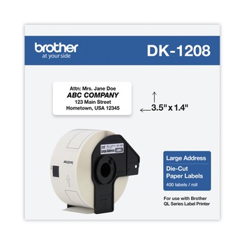 Brother DK1208 1.4 in. x 3.5 in. Die-Cut Address Labels - White (1-Roll)
