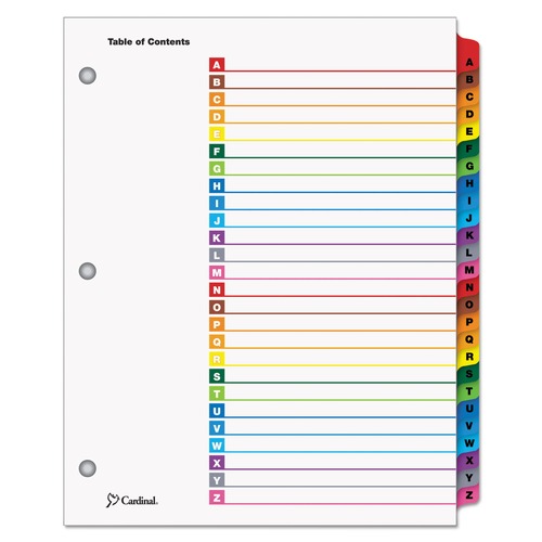 Binders | Cardinal 60218 11 x 8.5 OneStep Printable Table of Contents and A to Z Dividers - White/Assorted Tabs (26/Set) image number 0