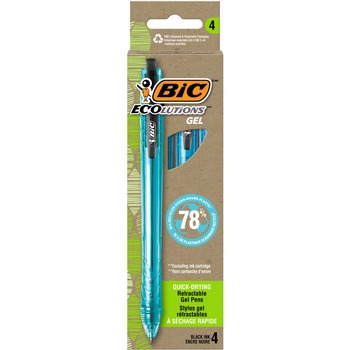 BIC RGLE4 BLK Ecolutions Medium 1 mm Gel Pen - Black Ink/Blue Barrel (4/Pack)