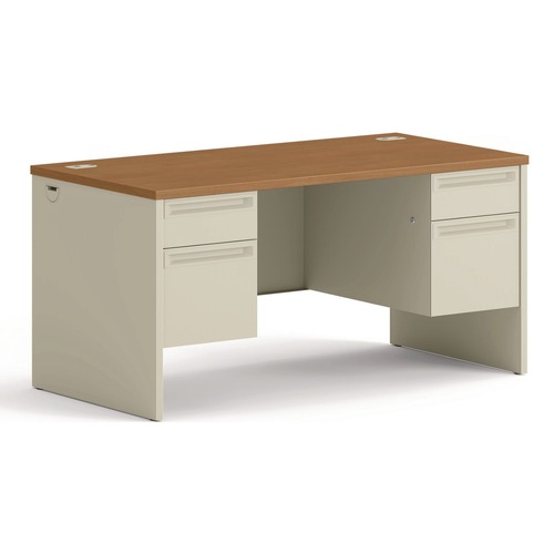 Office Desks & Workstations | HON H38155.C.L 60 in. x 30 in. x 29.5 in. 38000 Series Double Pedestal Desk - Harvest/Putty image number 0