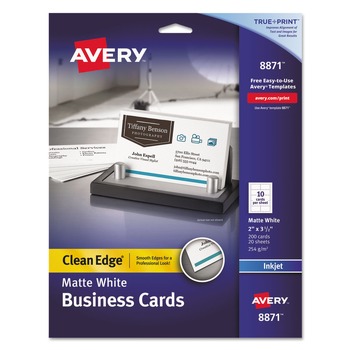 Avery 08871 2 in. x 3.5 in. True Print Clean Edge Business Cards - White (10 Cards/Sheet, 20 Sheets/Pack)