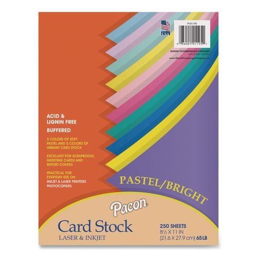 Copy & Printer Paper | Pacon P101195 8.5 x 11 65 lb. Cover Weight Array Card Stock - Assorted (250/Pack) image number 0