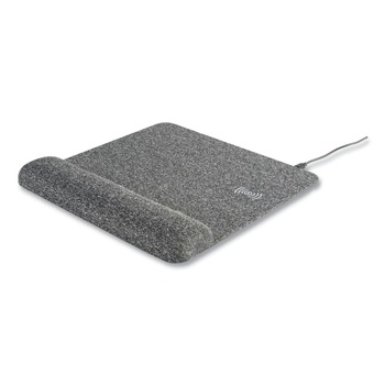 Allsop 32304 11.8 in. x 11.6 in. Powertrack Plush Wireless Charging Mouse Pad with Wrist Rest - Gray