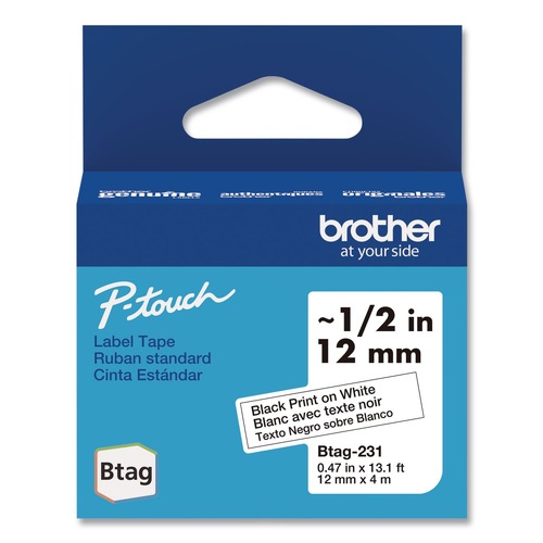 Labels | Brother P-Touch BTAG231 0.47 in. x 13.1 ft. Genuine P-Touch BTAG Label Tapes - Black on White image number 0