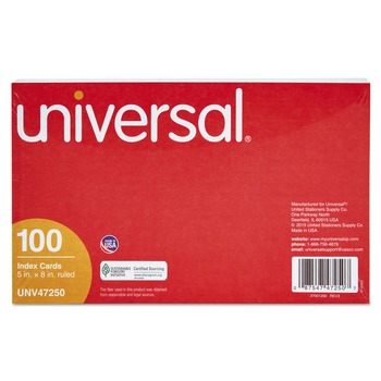 Universal UNV47250 5 in. x 8 in. Index Cards - Ruled, White (100/Pack)