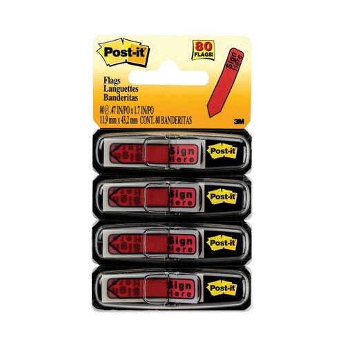Page Flags | Post-it Flags 684-RDSH Arrow Message 0.5 in. Sign Here Page Flags in Dispenser - Red (80/Pack) image number 0