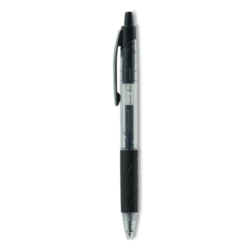 Pens | Universal UNV39910 0.7 mm. Medium Comfort Grip Retractable Gel Pen - Black Ink, Clear/Black Barrel (36/Pack) image number 0