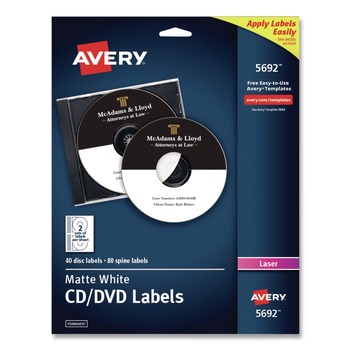 Avery 05692 Laser CD Labels - Matte White (40/Pack)
