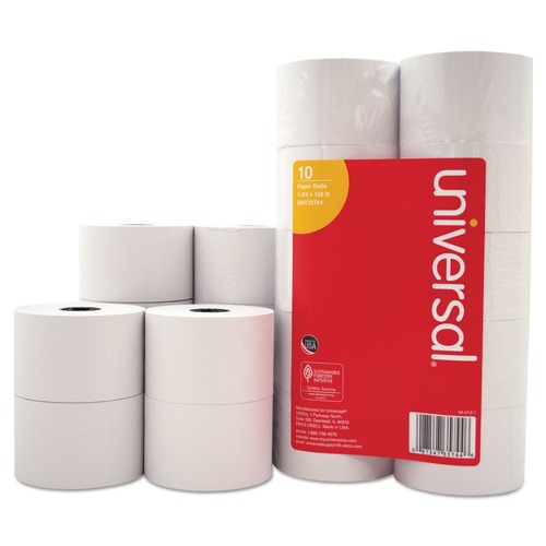 Copy & Printer Paper | Universal UNV35744 1.75 in. x 138 ft. 0.5 in. Core Impact and Inkjet Print Bond Paper Rolls - White (10/Pack) image number 0