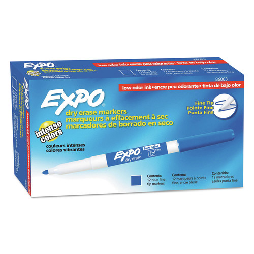 Washable Markers | EXPO 86003A Low-Odor Bullet Tip Dry-Erase Marker - Fine/Blue (1-Dozen) image number 0