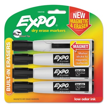  | EXPO 1944729 Broad Chisel Tip Magnetic Dry Erase Marker - Black (4/Pack)