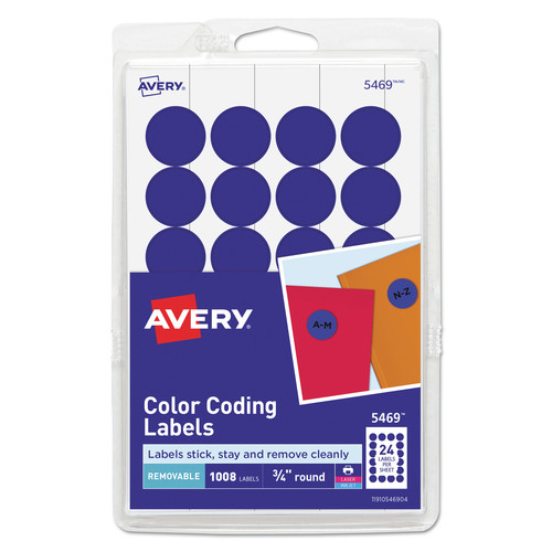 Labels | Avery 05469 0.75 in. Diameter Printable Self-Adhesive Removable Color-Coding Labels - Dark Blue (24/Sheet, 42 Sheets/Pack) image number 0