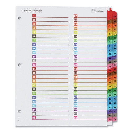 Binders | Cardinal 60990 11 x 8.5 OneStep Printable Double Column Table of Contents and 1 to 52 Dividers - White image number 0