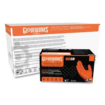 Ammex GWON49100 8 mil Heavy-Duty Industrial Powder-Free Nitrile Gloves - 2X-Large, Orange (1000/Carton)