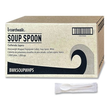 Boardwalk BWKSOUPWHPS Heavyweight Wrapped Polystyrene Soup Spoon Cutlery - White (1000/Carton)