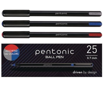 TOPS PEN12126 Fine 0.7 mm PENTONIC Stick Ballpoint Pen - Assorted Ink Colors/Black Barrel (25/Pack)