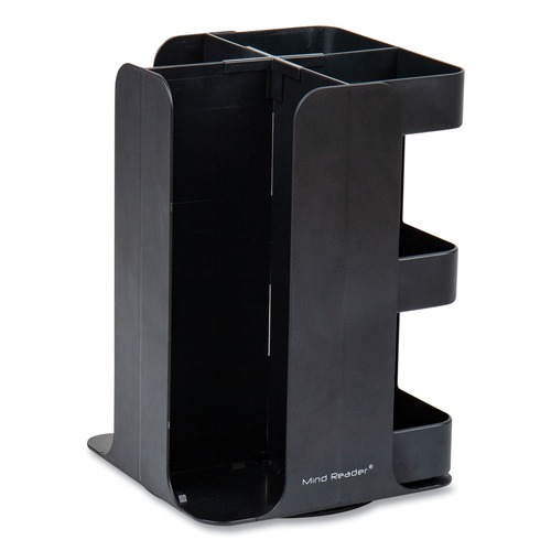 Breakroom Supplies | Mind Reader CUPOSPIN-BLK 8 in. x 8 in. x 12 in. 8-Compartment Anchor Collection Coffee Cup, Lid, and Condiment Carousel Countertop Organizer - Black image number 0