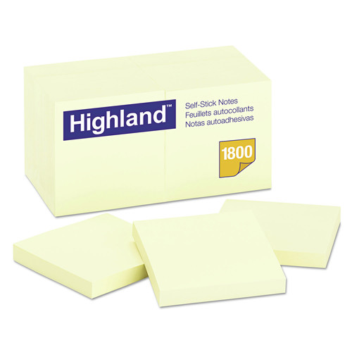 Labels | Highland 6549-18 3 in. x 3 in. Self-Stick Notes - Yellow (18 Pads/Pack) image number 0