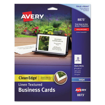 Avery 08873 2 in. x 3.5 in. Linen Texture True Print Business Cards - White (200/Pack)