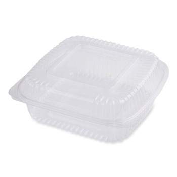 World Centric KL-CS-8N 8.3 in. x 8.6 in. x 3.1 in. 46 oz. PLA Plastic Hinged Clamshells - Clear (300/Carton)