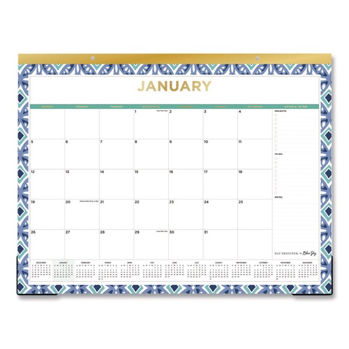Bulletin Boards | Blue Sky 133694 22 in. x 17 in. 12-Month (Jan to Dec): 2026 Tile Monthly Desk Pad Calendar - Geometric Artwork, White/Blue/Green Sheets image number 0
