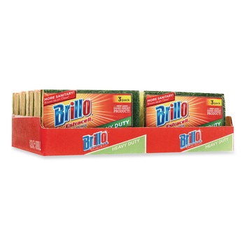 Brillo 21031 Estracell 4.5 in. x 2.75 in. Heavy-Duty Scrub Sponge - Yellow/Green (8/Carton)