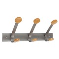 Wall Racks & Hooks | Alba PMV3 45 lb Capacity 3-Peg Wooden Coat Hook Wall Rack - Brown/Silver image number 0
