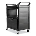 Just Launched | Rubbermaid Commercial FG345700BLA 33-5/8 in. x 18-5/8 in. x 37 in. 3 Two-Shelf Utility Cart with Locking Doors - Black image number 3