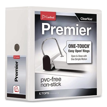 Cardinal 10350CB Premier 3 Easy Open Locking Slant D Ring 5 in. Capacity ClearVue Binder - White