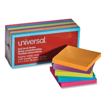 Universal UNV35610 100 Sheet 3 in. x 3 in. Self-Stick Note Pads - Assorted Bright Colors (12/Pack)