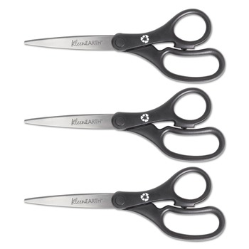 Westcott 15585 8 in. Long 3.25 in. Cut Length KleenEarth Basic Plastic Handle Scissors - Straight Black Handle (3/Pack)