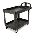 Just Launched | Rubbermaid Commercial FG452088BLA 25.9 in. x 45.2 in. x 32.2 in. 500 lbs. Capacity 2 Lipped Shelves Heavy-Duty Plastic Utility Cart - Black image number 1