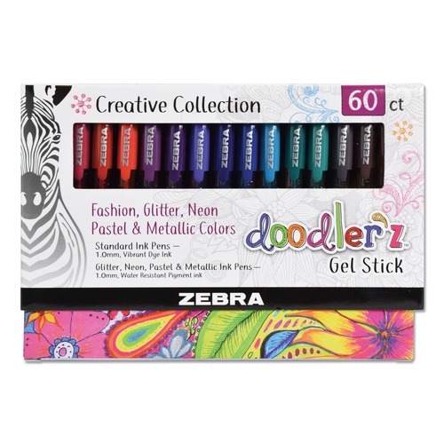 Pens | Zebra 41960 1 mm Bold Doodler'z Stick Gel Pen - Assorted Ink and Barrel Colors (60/Pack) image number 0