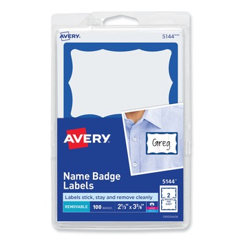 Avery 05144 3.38 in. x 2.33 in. Printable Adhesive Name Badges - Blue Border (100/Pack)