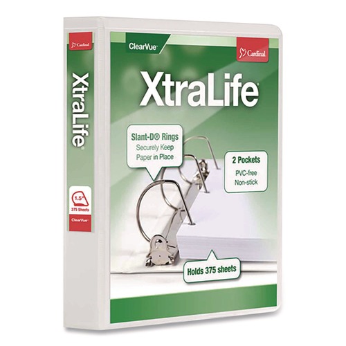 Binders | Cardinal 26310 Xtralife ClearVue 3 Rings 1-1/2 in. Cap 11 in. x 8-1/2 in. Non-Stick Locking Slant-D Ring Binder - White image number 0