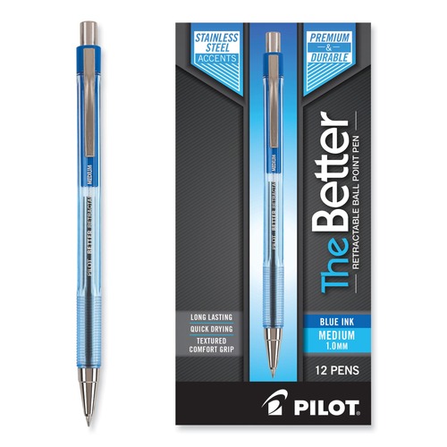 Pens | Pilot 30006 Better Medium 1 millimeter Retractable Ballpoint Pen - Blue Ink/Translucent Blue Barrel (1-Dozen) image number 0