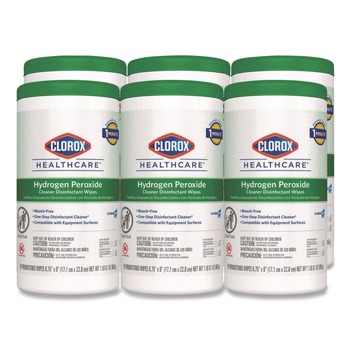 Clorox Healthcare 30824 9 in. x 6.75 in. Hydrogen Peroxide Cleaner Disinfectant Wipes - Unscented (95/Canister, 6 Canisters/Carton)