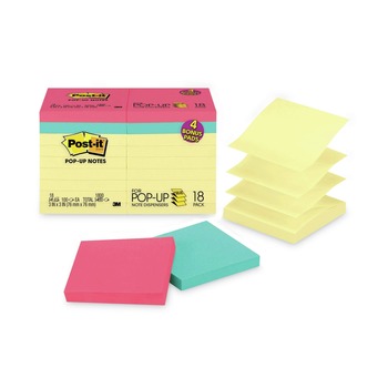 PAPER AND PRINTABLES | 3M R330-14-4B 3 in. x 3 in. Original Pop-up Notes Value Pack - (14) Canary Yellow/(4) Poptimistic Collection Colors (18/Pack)