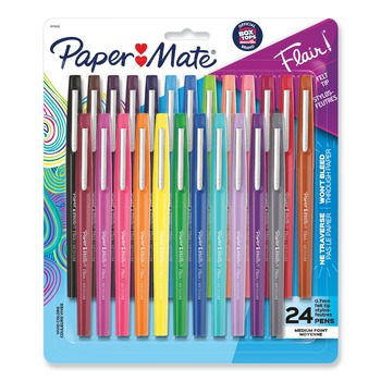 Paper Mate 1978998 Stick Medium 0.7 mm Assorted Tropical Vacation Ink and Barrel Colors Point Guard Flair Felt Tip Porous Point Pen (24/Set)