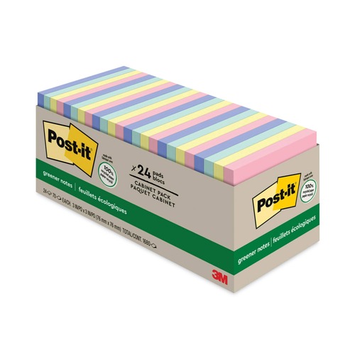 Back to School Sale | Post-it Greener Notes 654R-24CP-AP 3 in. x 3 in. Original Recycled Note Pad - Sweet Sprinkles Collection Colors (24 Pads/Pack) image number 0
