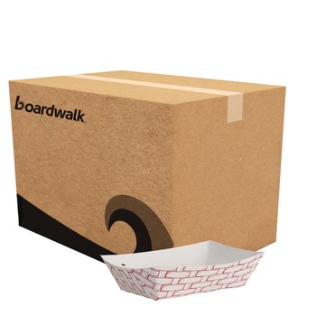 KITCHEN | Boardwalk BWK30LAG025 2.69 in. x 1.05 in. x 4 in. 0.25 lbs. Capacity Paper Food Baskets - Red/White (1000/Carton)