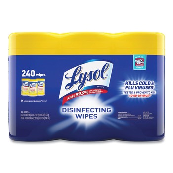 LYSOL Brand 19200-84251 7 in. x 7.25 in. 1-Ply Disinfecting Wipes - Lemon and Lime Blossom/White (2/Carton)