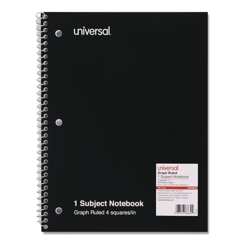 Notebooks & Pads | Universal UNV66630 10.5 in. x 8 in. 1-Subject Quadrille Rule Wirebound Notebook - Black Cover image number 0