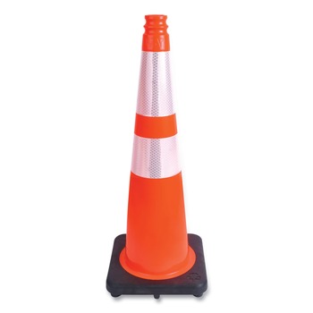  | Tatco 35500 10.75 in. x 10.75 in. x 28 in. Traffic Cone - Orange/Silver/Black