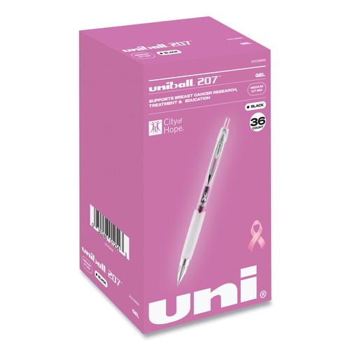 Pens | uni-ball 2003896 Medium 0.7 mm Retractable 207 Office Pack Gel Pen - Black Ink Pink/Translucent White Barrel (36/Pack) image number 0