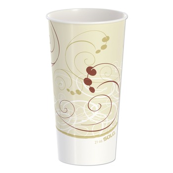 SOLO RNP21P-J8000 Symphony Design 21 oz Double Sided Poly Paper Cold Cups - Tan/Maroon/White (50/Pack, 20 Packs/Carton)