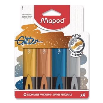 HIGHLIGHTERS | Maped Helix 742000 Fluo Peps Metallic Glitter Chisel Tip Highlighter - Assorted Ink/Assorted Barrel (4/Pack)