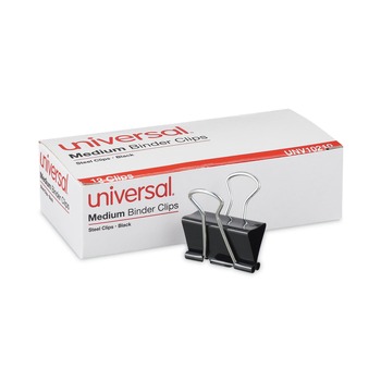 Universal UNV10210 Binder Clips - Medium, Black/Silver (1 Dozen)